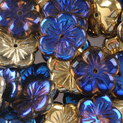 GBFL-219 - Czech flower beads - crystal California blue