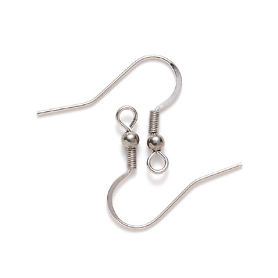 JF57-STST-2 - 304 Stainless Steel Earring Hooks, with Horizontal Loop - Stainless steel colour