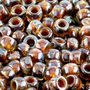 SBP8-462 - Matubo Czech size 8 seed beads - amber travertin dark