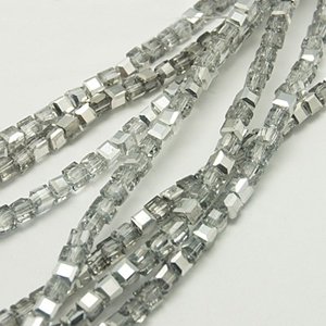 CRB18-2 crystal faceted cube - silver half coated