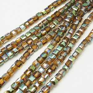 CRB18-6 crystal faceted cube - dark gold half coated