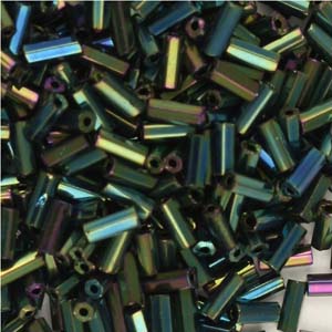 BB2-21 - size 2 bugle beads - green iris