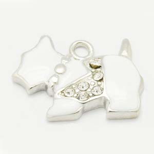 CH44 enamel scottie dog charm with rhinestones