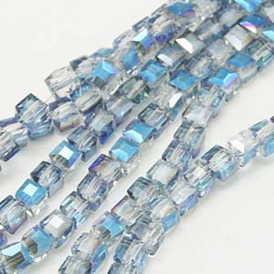 CRB17-13 crystal faceted cube - sky blue half coated CRB17-13 crystal faceted cube - sky blue half coated