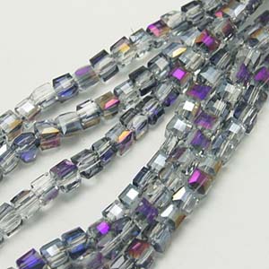 CRB18-14 crystal faceted cube - heliotrope half coated