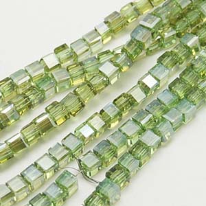 CRB18-15 crystal faceted cube - peridot half coated CRB18-15 crystal faceted cube - peridot half coated