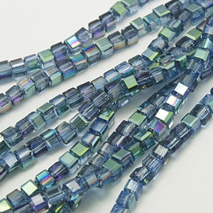 CRB17-4 crystal faceted cube - blue half coated CRB17-4 crystal faceted cube - blue half coated