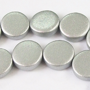 DWD15 MET Dyed Wooden Beads - Flat Round, Metallic Colours