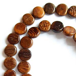 EWD10-R Exotic wood bead, flat round - robles