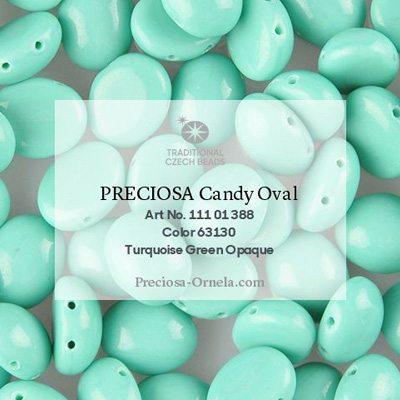 GBCDYOV08-140 Czech Candy Oval Beads - opaque green turquoise