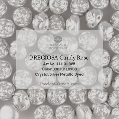 GBCDYR08-160 Czech Candy Rose Beads - silver metallic, dyed