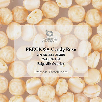 GBCDYR08-400 Czech Candy Rose Beads - beige silk overlay