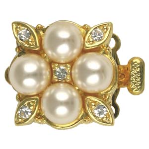 JF156-1 - 3 row glass pearl & diamante clasp gilt plated