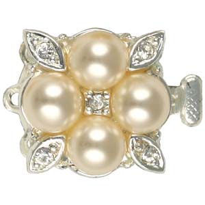 JF156-2 - 3 row glass pearl & diamante clasp silver plated