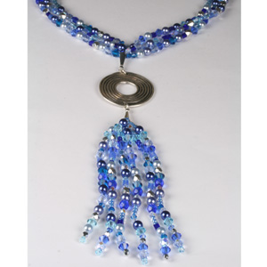 Kit 117 - Multi-strand Crystal Bicone, Pearl and Fire-Poished Necklace with Tassle