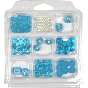 SBX-GB-SF3 Glass bead selection box with silver foiled lamp beads - aqua