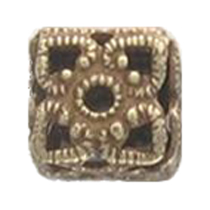M36-3 - hollow filigree square bead - antique gold