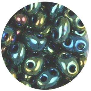 SBT-21 - Czech twin seed beads - green iris