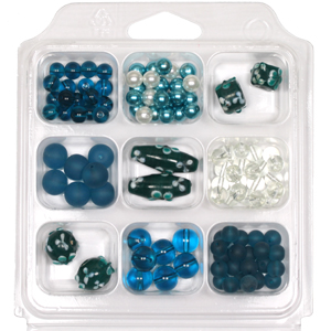SBX-GB-FL1 Glass bead selection box with flower lamp beads - turquoise green SBX-GB-FL1 Glass bead selection box with flower lamp beads - turquoise green