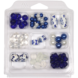 SBX-GB-FL2 Glass bead selection box with flower lamp beads - blue SBX-GB-FL2 Glass bead selection box with flower lamp beads - blue