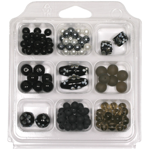SBX-GB-FL3 Glass bead selection box with flower lamp beads - black