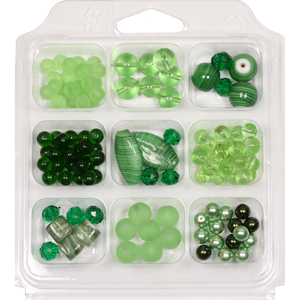 SBX-GB-ST1 Glass bead selection box with striped lamp beads - green