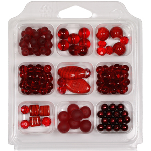 SBX-GB-ST2 Glass bead selection box with striped lamp beads - red
