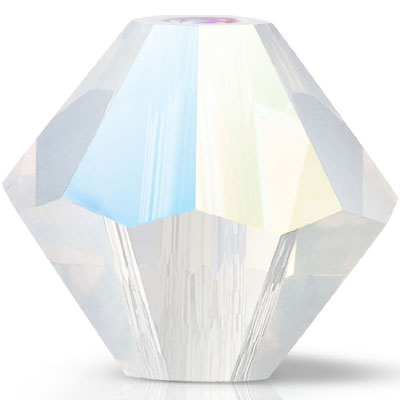 PCBIC04 PL O GL 1 Preciosa crystal bicones - white opal glitter