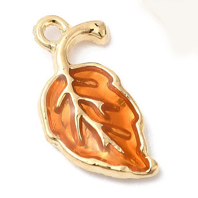 ECH14-AMB-1 - Amber Enamel Leaf Charm/Pendant - light gold 