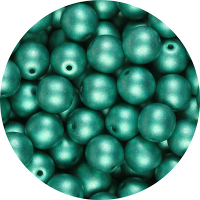GBSR04-120 - round pressed glass beads - matt metallic green turquoise