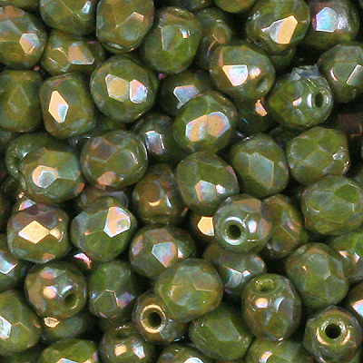 GBFP03-566 - Czech fire-polished beads - opaque green nebula