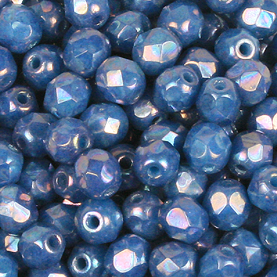 GBFP03-567 - Czech fire-polished beads - opaque turquoise blue nebula