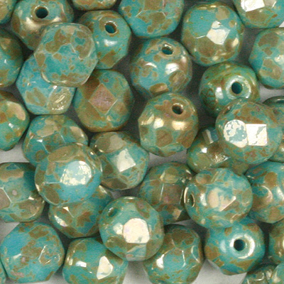 GBFP08-422 - Czech fire-polished beads - opaque turquoise blue picasso