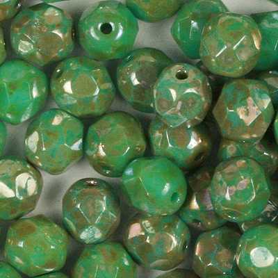 GBFP08-423 - Czech fire-polished beads - opaque turquoise green picasso