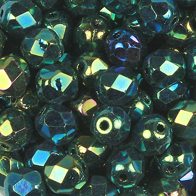 GBFP08 FC 73 - Czech fire-polished beads - jet green iris