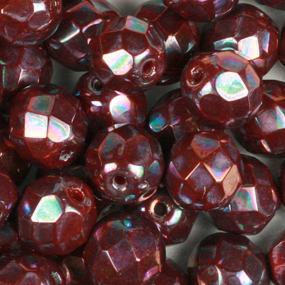 GBFP08-568 - Czech fire-polished beads - opaque coral red nebula