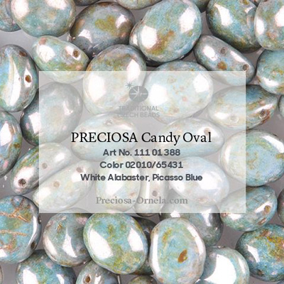 GBCDYOV06-299 - Czech Candy Oval Beads - alabaster blue lazure