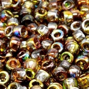 SBP6-227 - Matubo Czech size 6 seed beads - magic yellow brown (magic green)