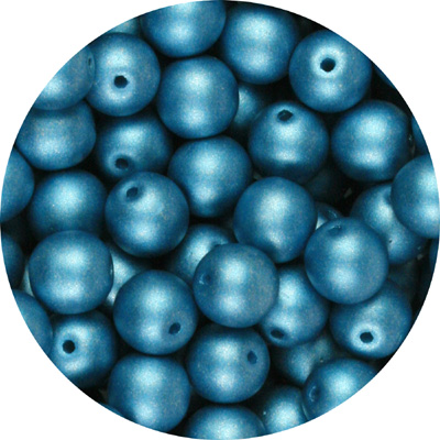 GBSR06-119 - round pressed glass beads - matt metallic turquoise blue