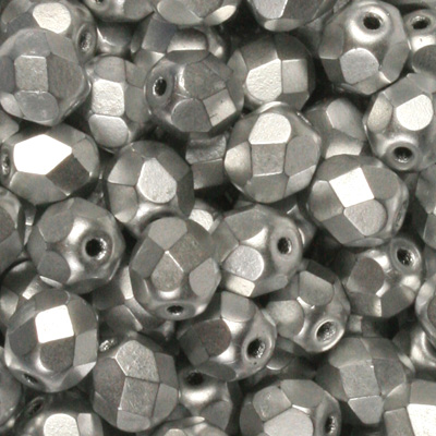 GBFP08 MET 110 - Czech fire-polished beads - crystal silver matt metallic