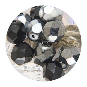 GBFP04 COLS MIXED M3 - Czech fire-polished beads - black/silver