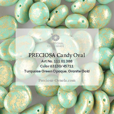 GBCDYOV12-753 - Czech Candy Oval Beads - Op turquoise green granite gold
