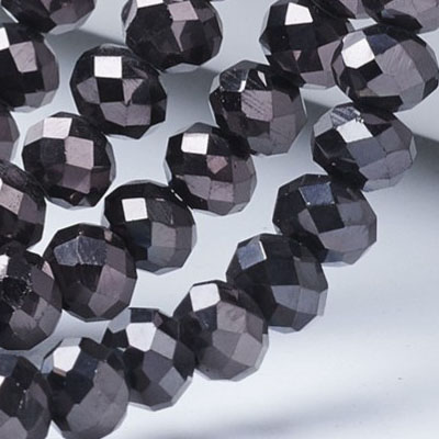 CRB1-4FC - puffy rondelle - transparent glass beads, jet fully coated
