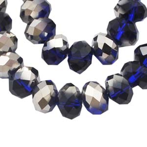 CRB2-13S -  puffy rondelle - sapphire, half silver coated