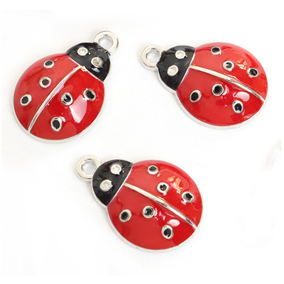 ECH13-2 - Multi-colour Enamel Ladybird Charm/Pendant - platinum