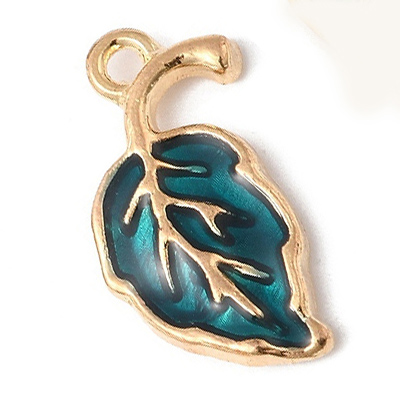 ECH14-BLUZ-1 - Blue Zircon Enamel Leaf Charm/Pendant - light gold 