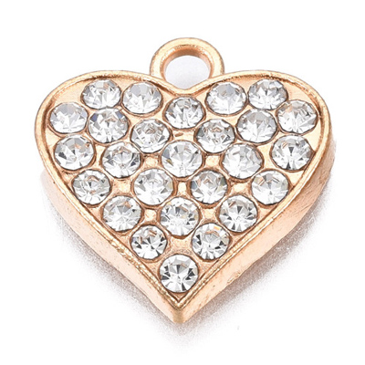 ECH16-1 - Enamel Heart Charm/Pendant with Rhinestones - light gold 