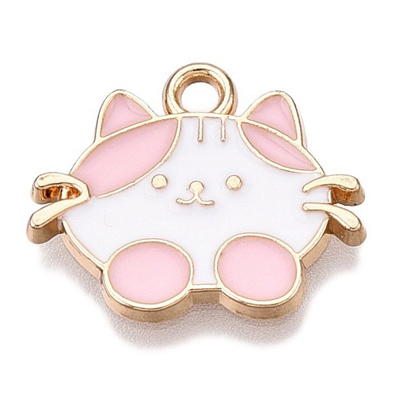 ECH24-1 - Pink Enamel Cat Charm/Pendant - light gold 