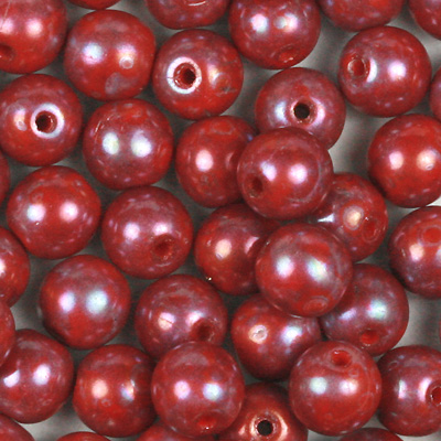 GBSR06-568 - Czech round pressed glass beads - opaque coral red nebula