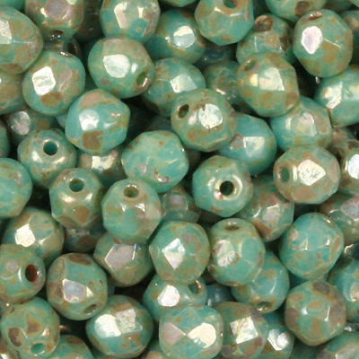 GBFP04-422 - Czech fire-polished beads - turquoise blue picasso 